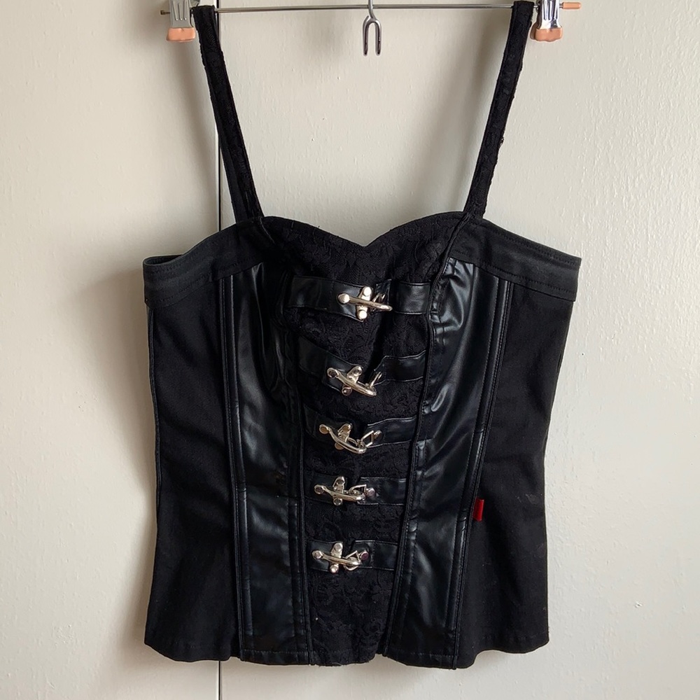 Vintage Tripp Black Pleather and Lace Corset